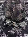 Single Scalloped Floral Metallic French Chantilly Lace - Silver / Black