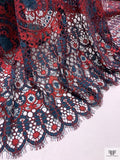 Double Scalloped Medallion Floral Corded Lace Strip - Teal / Red