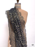 Double Scalloped Metallic French Chantilly Lace with Cording - Light Gold / Navy