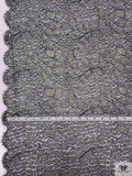 Double Scalloped Metallic French Chantilly Lace with Cording - Light Gold / Navy