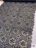 Double Scalloped Floral Metallic French Chantilly Lace - Gold / Navy Blue