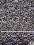 Double Scalloped Floral Metallic French Chantilly Lace - Gold / Navy Blue