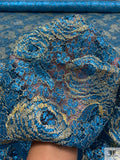 Double Scalloped Floral Metallic French Chantilly Lace - Metallic Turquoise / Gold