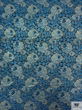 Double Scalloped Floral Metallic French Chantilly Lace - Metallic Turquoise / Gold