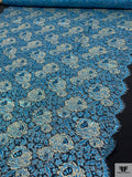 Double Scalloped Floral Metallic French Chantilly Lace - Metallic Turquoise / Gold