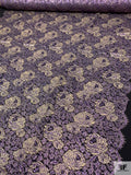 Double Scalloped Floral Metallic French Chantilly Lace - Metallic Purple / Gold