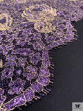 Double Scalloped Floral Metallic French Chantilly Lace - Metallic Purple / Gold