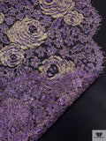 Double Scalloped Floral Metallic French Chantilly Lace - Metallic Purple / Gold