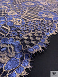 Double Scalloped Floral Metallic French Chantilly Lace - Metallic Periwinkle / Gold