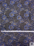 Double Scalloped Floral Metallic French Chantilly Lace - Metallic Periwinkle / Gold