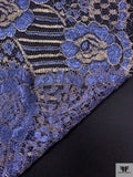 Double Scalloped Floral Metallic French Chantilly Lace - Metallic Periwinkle / Gold