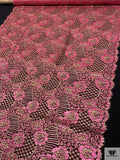 Double Scalloped Floral Metallic French Chantilly Lace - Metallic Deep Pink / Gold