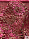 Double Scalloped Floral Metallic French Chantilly Lace - Metallic Deep Pink / Gold