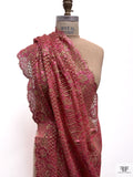 Double Scalloped Floral Metallic French Chantilly Lace - Metallic Deep Pink / Gold