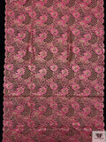 Double Scalloped Floral Metallic French Chantilly Lace - Metallic Deep Pink / Gold
