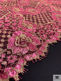 Double Scalloped Floral Metallic French Chantilly Lace - Metallic Deep Pink / Gold