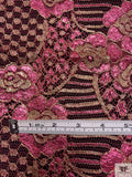 Double Scalloped Floral Metallic French Chantilly Lace - Metallic Deep Pink / Gold