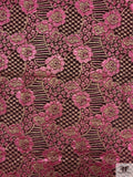 Double Scalloped Floral Metallic French Chantilly Lace - Metallic Deep Pink / Gold