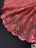 Double Scalloped Floral Metallic French Chantilly Lace - Metallic Deep Pink / Gold