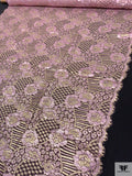 Double Scalloped Floral Metallic French Chantilly Lace - Metallic Lilac-Pink / Gold