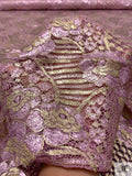 Double Scalloped Floral Metallic French Chantilly Lace - Metallic Lilac-Pink / Gold