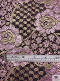 Double Scalloped Floral Metallic French Chantilly Lace - Metallic Lilac-Pink / Gold