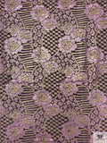 Double Scalloped Floral Metallic French Chantilly Lace - Metallic Lilac-Pink / Gold