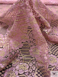 Double Scalloped Floral Metallic French Chantilly Lace - Metallic Lilac-Pink / Gold