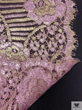 Double Scalloped Floral Metallic French Chantilly Lace - Metallic Lilac-Pink / Gold