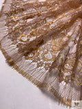 Double Scalloped Floral French Chantilly Lace - Golden Poppy / Blush Nude
