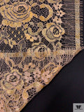 Double Scalloped Floral French Chantilly Lace - Golden Poppy / Blush Nude