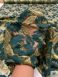 Double Scalloped Floral Leaf French Chantilly Lace - Hunter Green / Gold