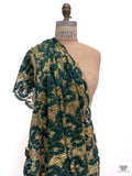 Double Scalloped Floral Leaf French Chantilly Lace - Hunter Green / Gold