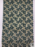 Double Scalloped Floral Leaf French Chantilly Lace - Hunter Green / Gold
