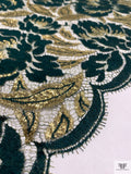 Double Scalloped Floral Leaf French Chantilly Lace - Hunter Green / Gold