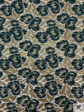 Double Scalloped Floral Leaf French Chantilly Lace - Hunter Green / Gold