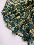Double Scalloped Floral Leaf French Chantilly Lace - Hunter Green / Gold