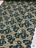 Double Scalloped Floral Leaf French Chantilly Lace - Hunter Green / Gold