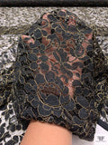 Floral Paisley French Chantilly Lace with Metallic Threadwork - Black / Gold