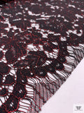 Floral Foiled Effect Corded Lace Strip - Black / Metallic Red
