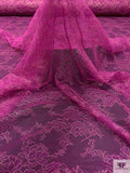 Made in Japan Floral Fine Chantilly-Like Lace with Gold Thread Detailing - Berry Magenta / Gold