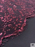 Double Scalloped Floral Metallic French Chantilly Lace - Metallic Berry Magenta / Black