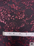Double Scalloped Floral Metallic French Chantilly Lace - Metallic Berry Magenta / Black