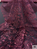 Double Scalloped Floral Metallic French Chantilly Lace - Metallic Berry Magenta / Black