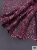 Double Scalloped Floral Metallic French Chantilly Lace - Metallic Berry Magenta / Black