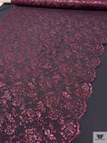 Double Scalloped Floral Metallic French Chantilly Lace - Metallic Berry Magenta / Black