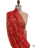 Single Scalloped Floral Metallic French Chantilly Lace - Scarlet Orange / Gold