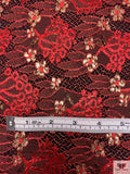 Single Scalloped Floral Metallic French Chantilly Lace - Scarlet Orange / Gold