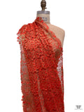 Double Scalloped Floral Metallic French Chantilly Lace - Red Orange / Gold