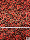 Double Scalloped Floral Metallic French Chantilly Lace - Red Orange / Gold